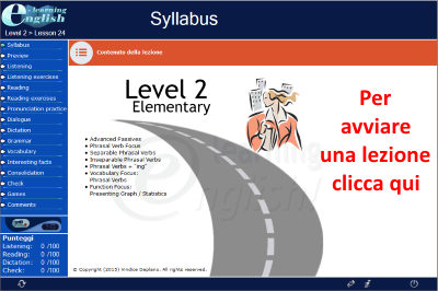 Schermata iniziale di una lezione di English learning
